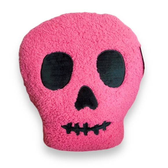 Cynthia Rowley Sherpa Sugar Skull / Halloween Neon Pink Throw Pillow - Picture 3 of 6